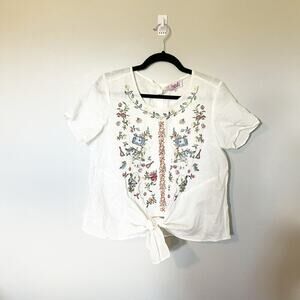 Hester & orchard embroidered tie front‎ blouse women’s size small